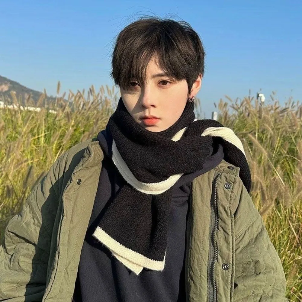 

Simple Thicken Winter Scarf Large Color Contrast Knitted Scarfs Cold-proof Korean Style Neckerchief Winter