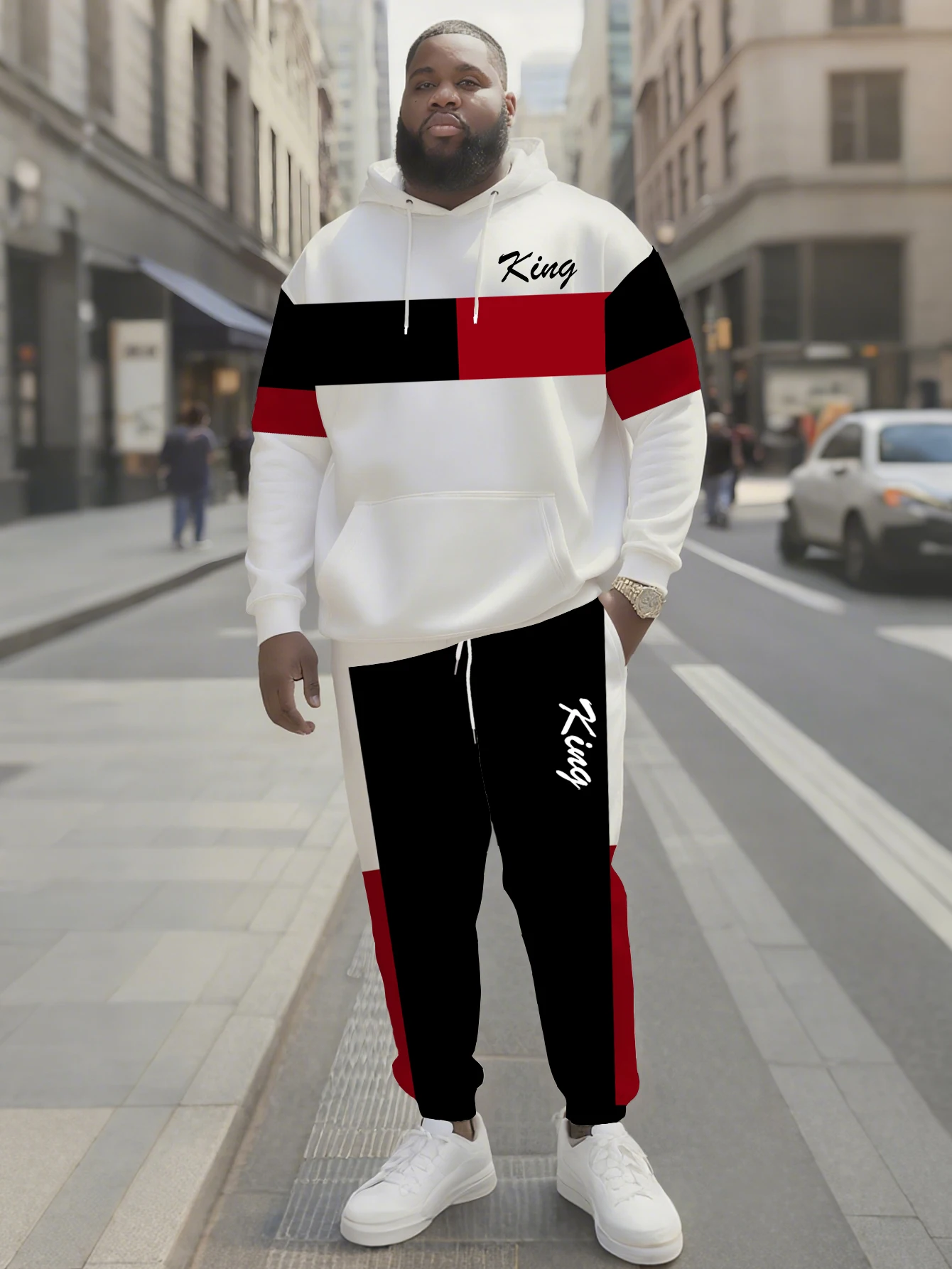 

2025 Trendy Oversized Hoodie & Joggers - Bold Color Blocks & KING Art Font, Quick-Dry Sportswear