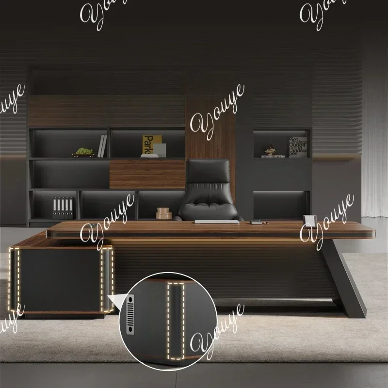 

N49 J Shelves Modern Office Desk Executive Corner Luxury Vanity Work Office Desk Minimalist Conference Storage Wooden Bureau Fur