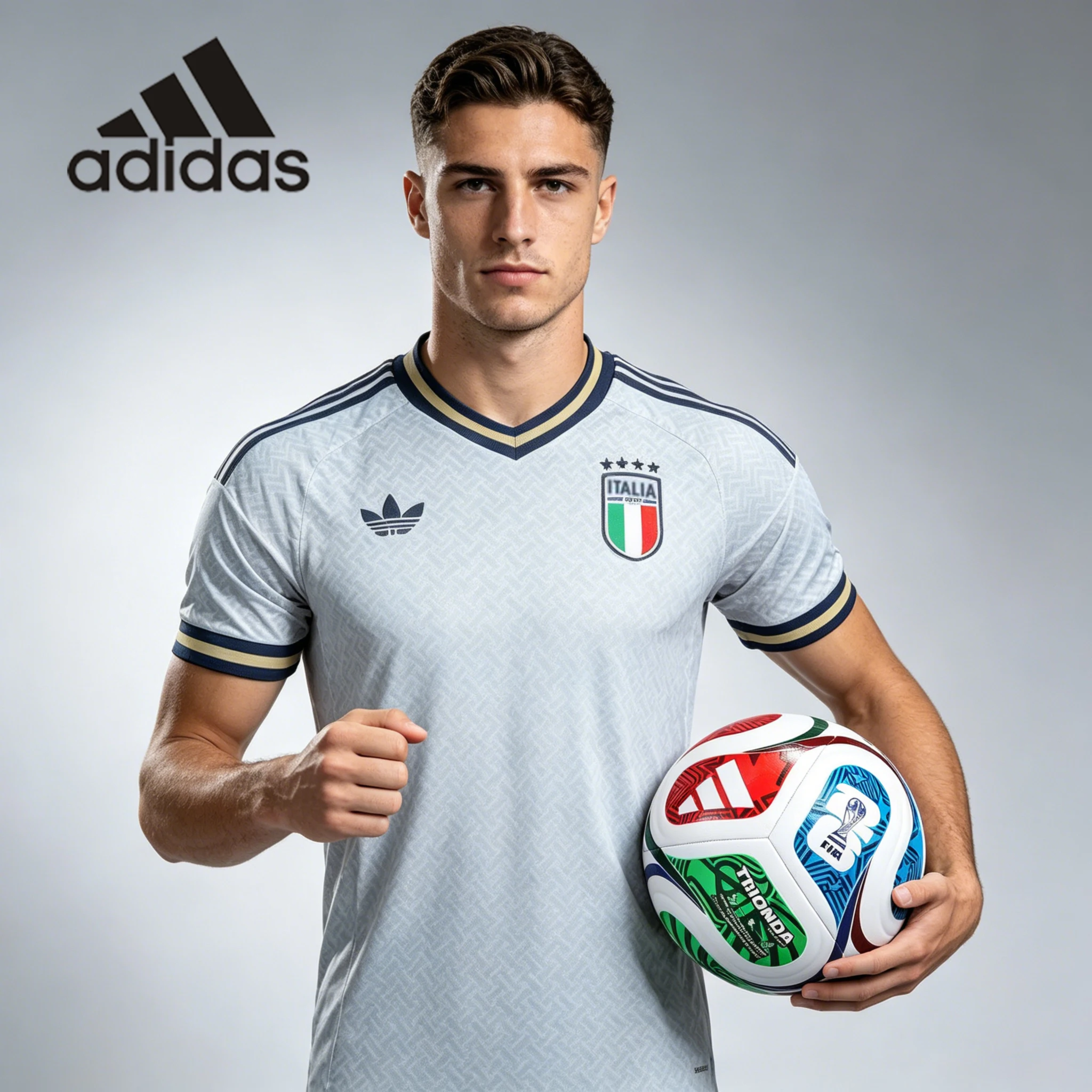 Camiseta de Aficionado de la Selección Italiana para la Copa Mundial 2026 de Adidas + Balón de Entrenamiento de la FIFA Copa Mundial 2026 Trionda KC8704+JD8032