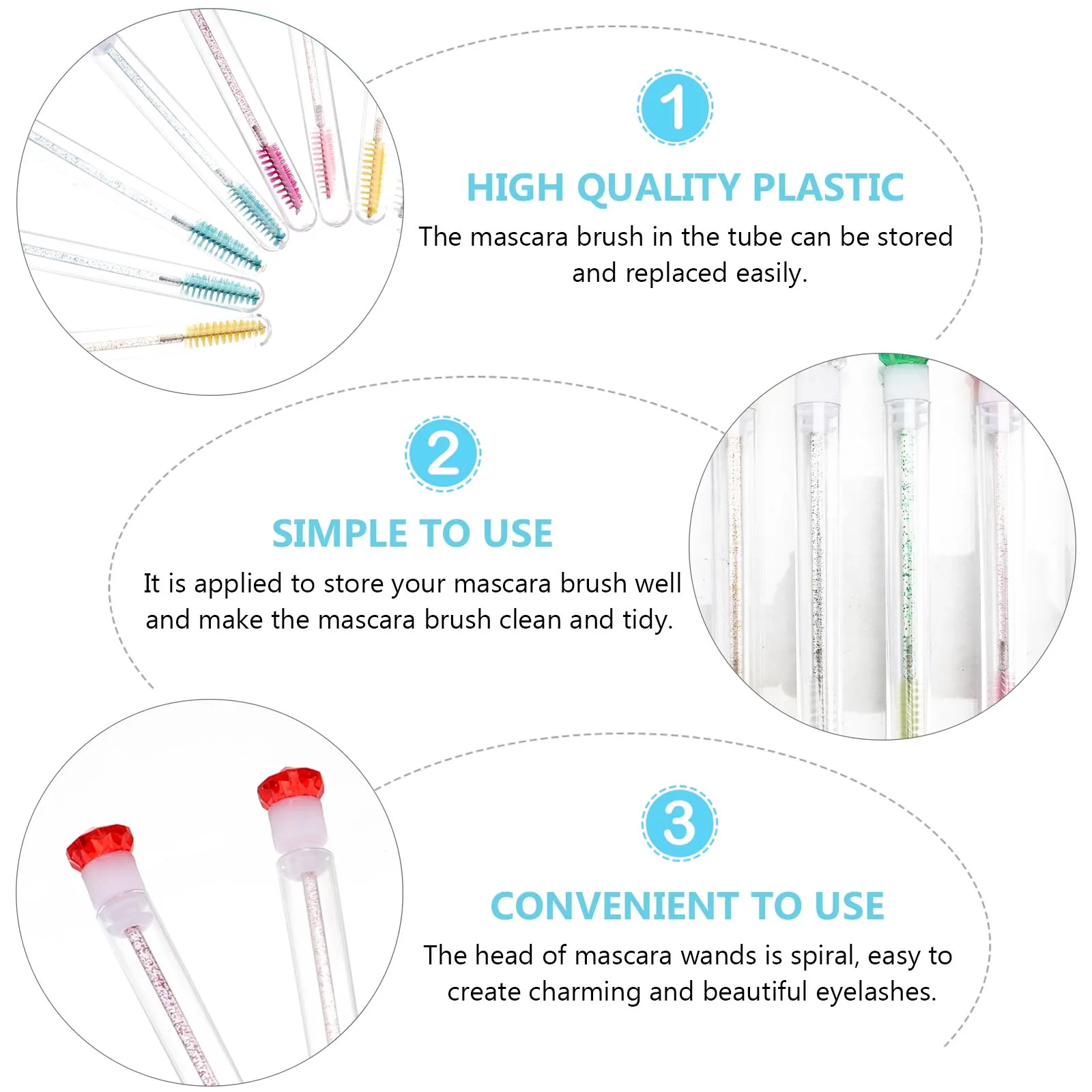 12 stks Mascara Borstel Buis Vezel Wimper W Lichtgewicht Draagbare Spiraalkop Kunststof Diamant Applicator Make-up Reizen