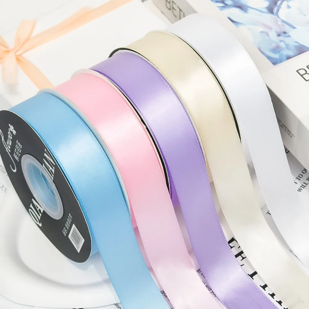 

New 2.5cm Double-sided Polyester Ribbon Solid Color Flower Bouquet Ribbon Flower Shop Baking Gift Packaging Bow Tie