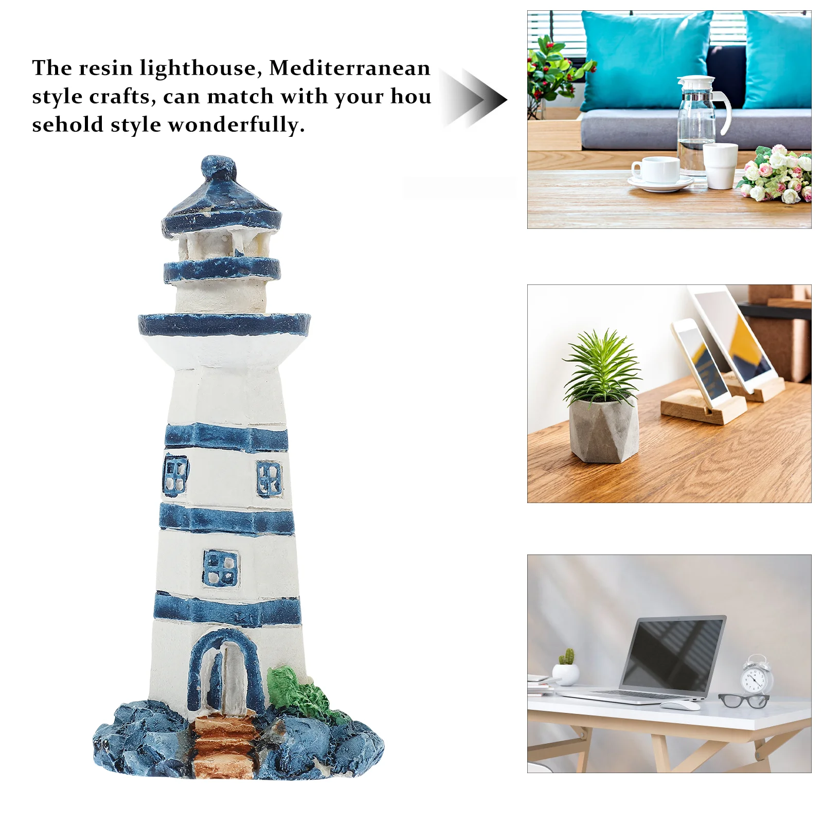 Miniature Small Lighthouse Ornaments Sea Decor Garden Statue Resin Mediterranean