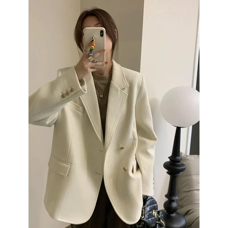 Insozkdg High-End Temperament Suit Jacket Loose Suit 2024 Autumn Winter New French Lady Woolen Jacket Petite Hot Blazer Women