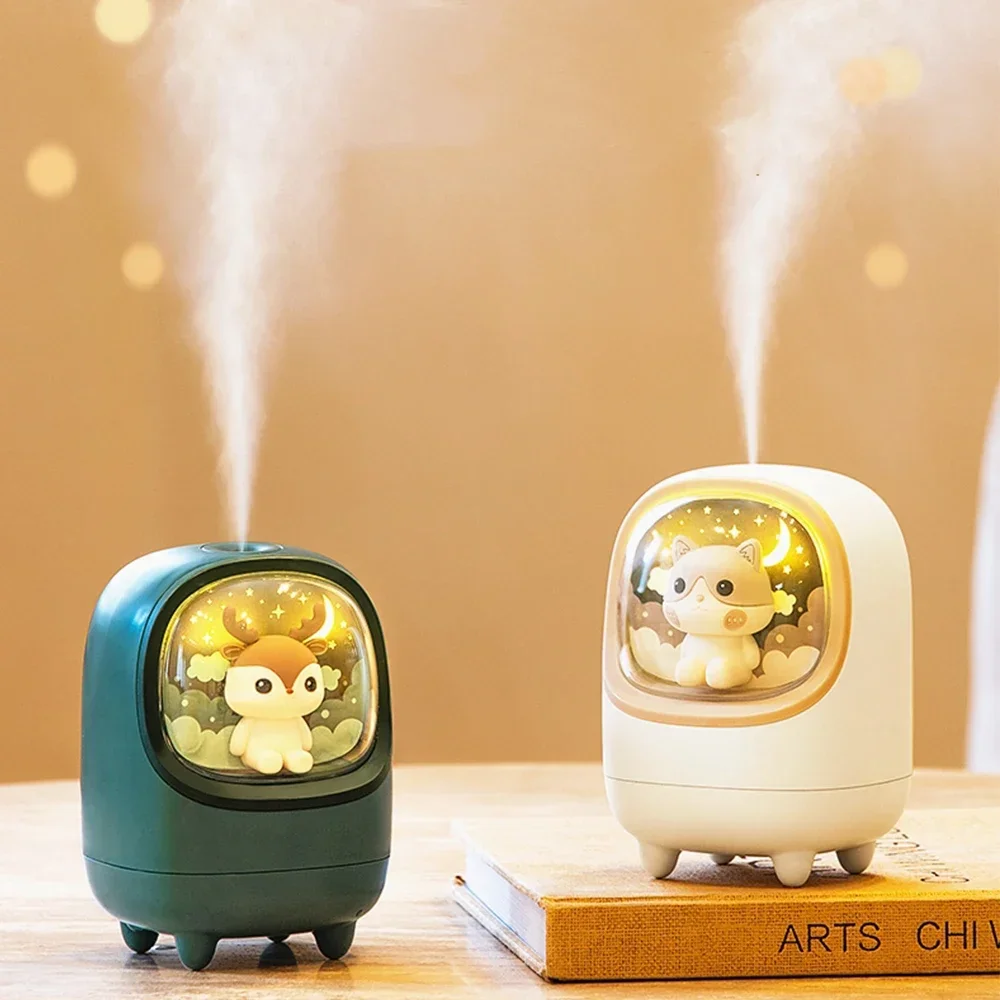 Mini humidificateur d'air sans fil aste par USB, diffuseur de brume portable, lampe chaude romantique, aromathérapie, dessin animé, 350ml