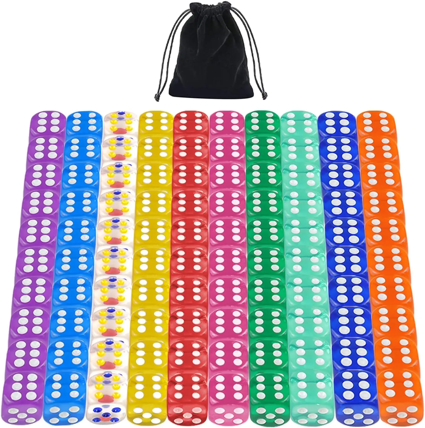 

10-Color 6-Sided Dice Set, 16mm Acrylic Dice for DND RPG MTG Tenzi Yahtzee Bunco Board Games Math