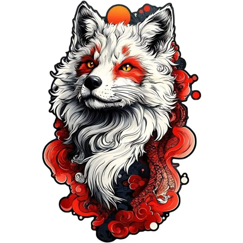 1Pc 2D Flat Japanese Style Fox Vinyl Sticker, Waterproof Decal For Mug Laptop Desk Bookshelf Fridge Decor, Holiday Gift