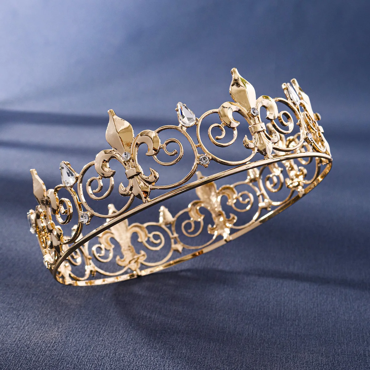 Mode Legierung Luxus Strass männer Krone Vintage Stil Exquisite Kopfschmuck Haar Zubehör Festliche Hochzeit Tiara – Detail 15