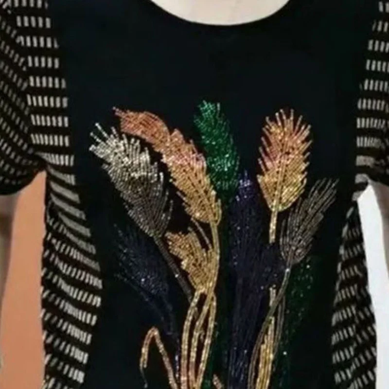 女性用半袖ルーズフィットシャツ,ハイウエスト,ルーズフィット,エレガント,ファッショナブル,プリント,ストライプ,クルーネック,シック,y2kトップス,夏,ニュー,2024