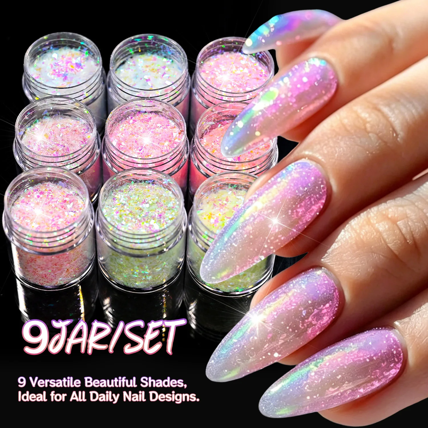 9colors/set Nail Art Sequin Magic Color Opal Flakes Shiny Polarizing Small Fragments Aurora Glass Paper Foil Flakes Nail Sequins view 2