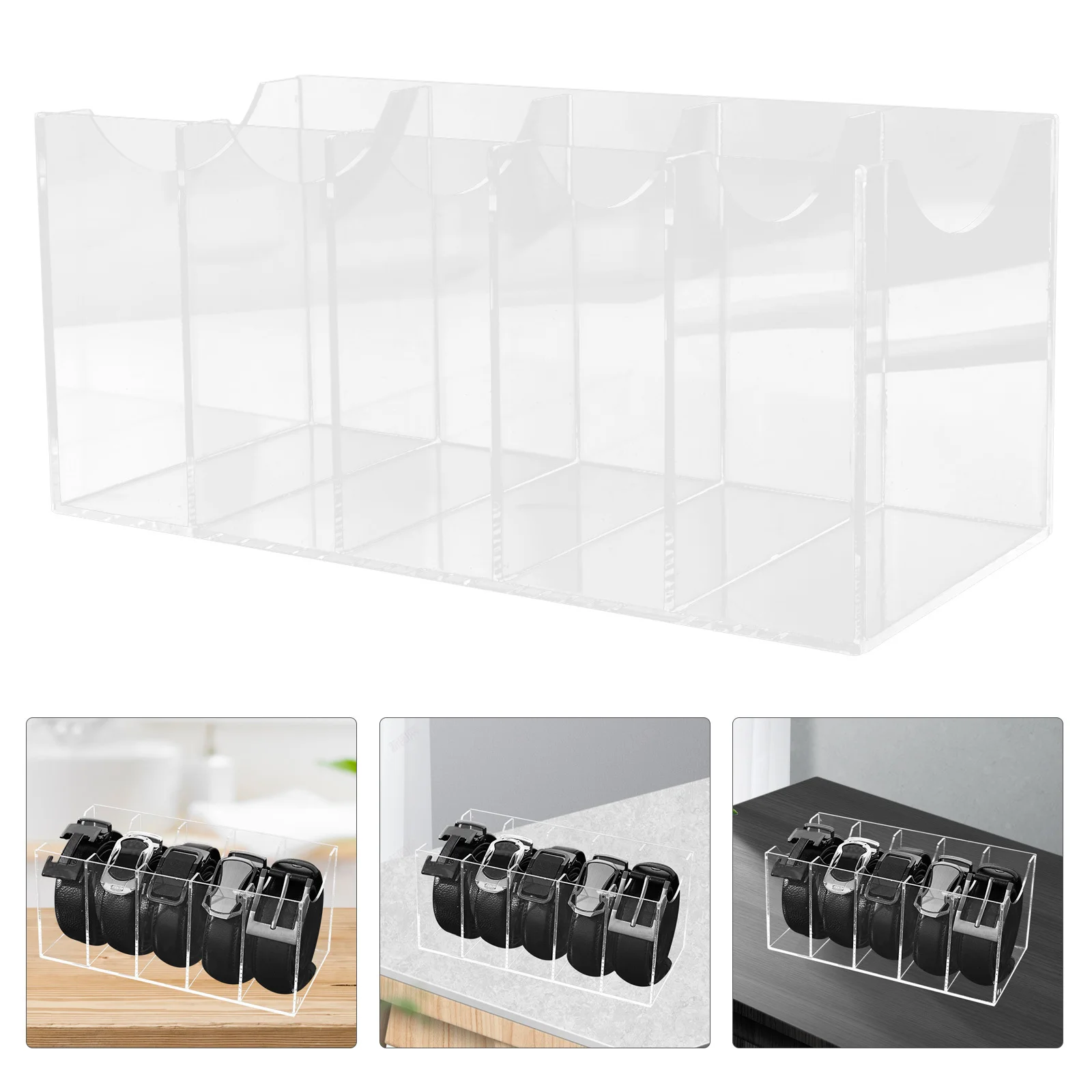 

5 Compartments Clear Acrylic Belt Organizer for Closet Belt Holder Storage Case Tie Organizer for Drawer Men Women Accessories