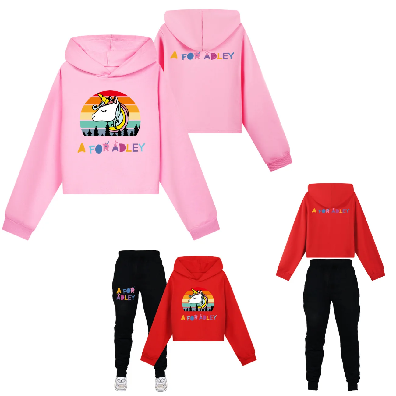 

A For Adley Cropped Sweatshirt Half Waist Hoodie Set Children Clothing Spring Hoody Kids Long sleeve Casual Tops 824