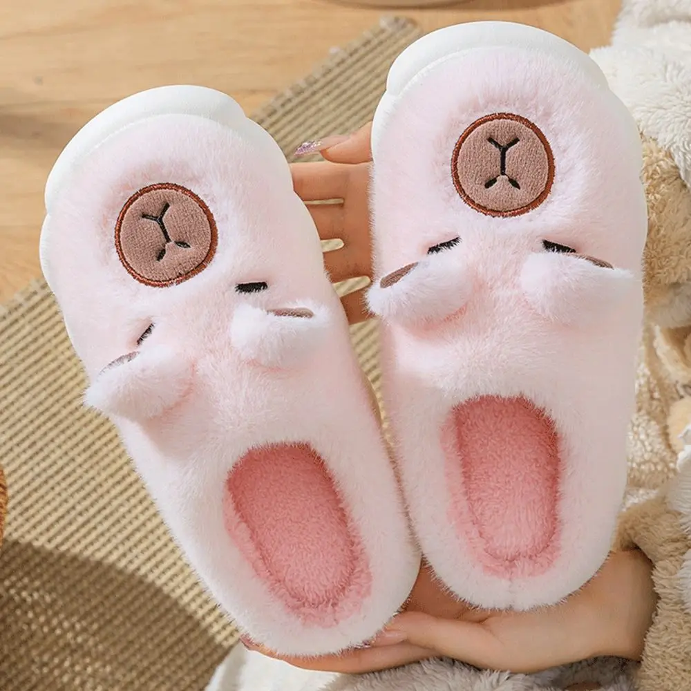 الشتاء كابيبارا نعال قماش لينة رشاقته الدافئة الكرتون فروي النعال سميكة سوليد المضادة للانزلاق دفئا المنزل أحذية قطنية الهدايا