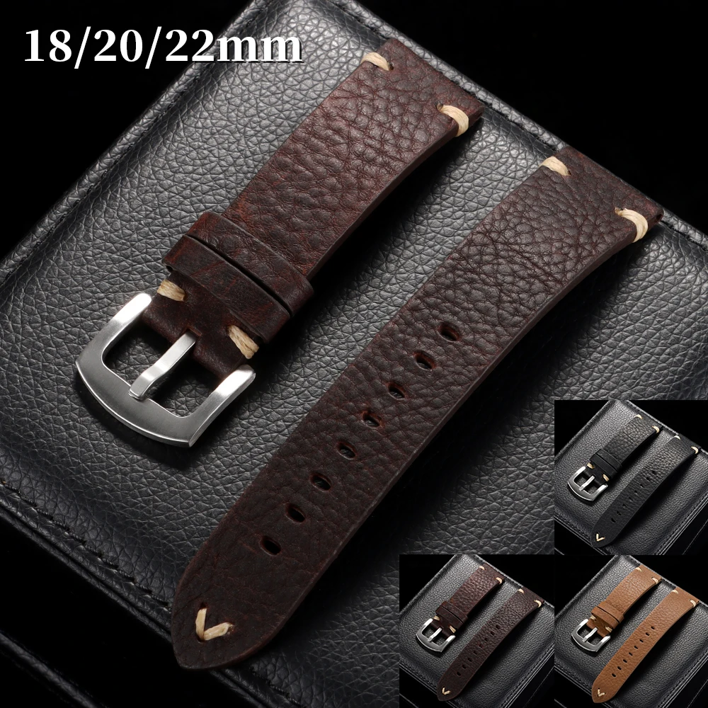 18mm 20mm 22mm Echtes Rindsleder-Uhrenarmband Vintage Handgefertigte Armbänder Gürtelzubehör für Herren Damen Universeller Ersatz-Armreif