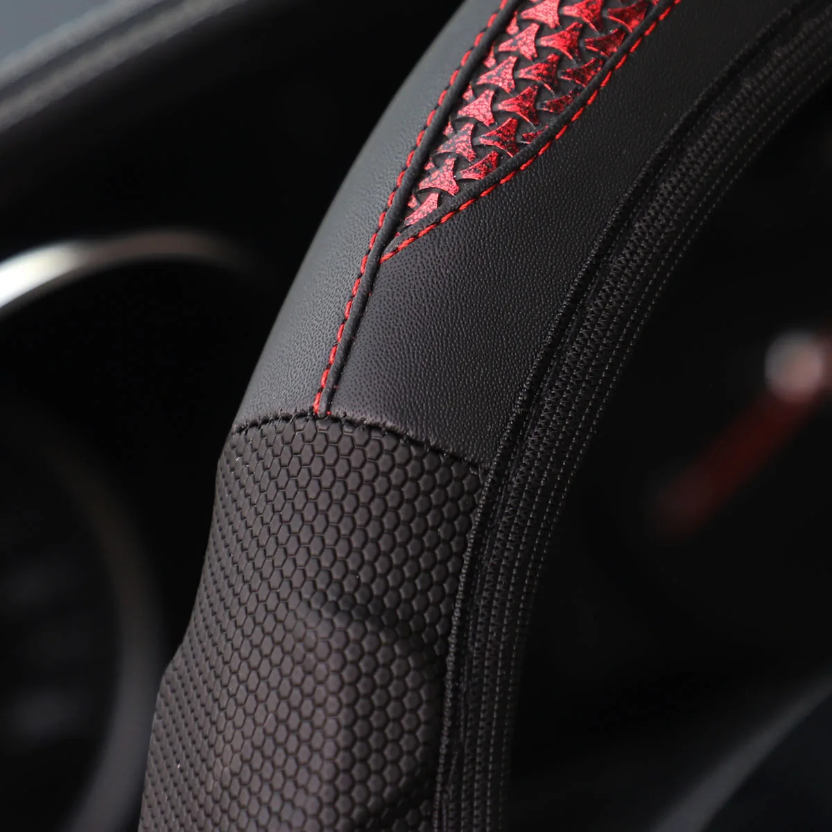 Silicone Stereo Leather Carbon Fiber Car without Inner Ring Steering Wheel Cover Car Accessories Suitable for 14.5-15INCH