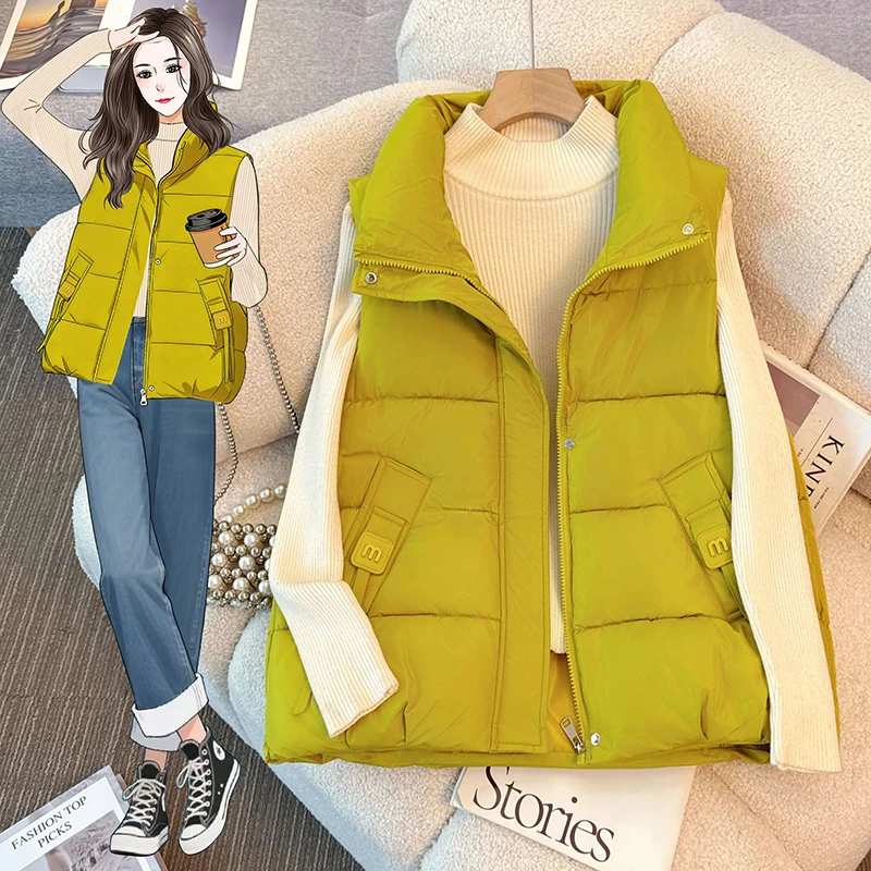 

Women's plus Size Slimming Top 2025 Autumn Winter New down Cotton Vest oulder Pad Vest Cotton Outerwear Faion Commute Sle
