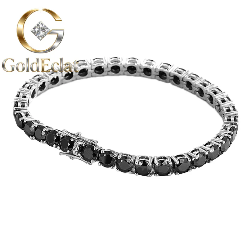 

GoldEclat Luxury Solid Platinum PT950 Women's 4MM Black Moissanite Bracelet Single Row Full Diamond Tennis Bracelet