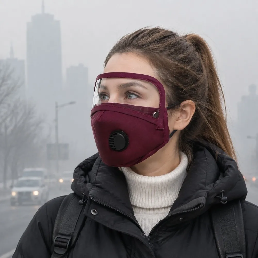 Breathing Valve Dust-Proof Mask Washable Windproof Anti Haze Mask With Protective Lens Detachable Riding Face Mask Commuting