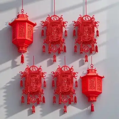 

4pcs Chinese New Year Pendants Festive Hanging Decor Wall Door Lanterns Home Office Celebration Unwoven Fabric Fu Character