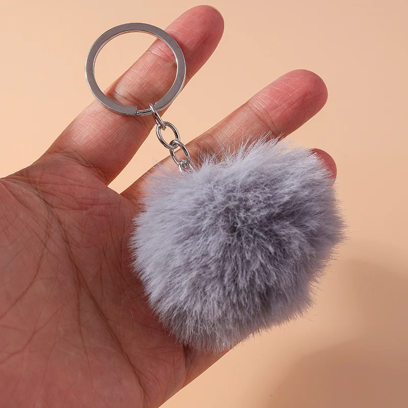 Aihua 15 Farben Flauschiger Fell-Pompon Schlüsselanhänger Weicher Kunstfell-Kaninchenball Auto-Schlüsselring Pompom Schlüsselkette Schlüsselhalter Damen Taschenanhänger – Detail 14