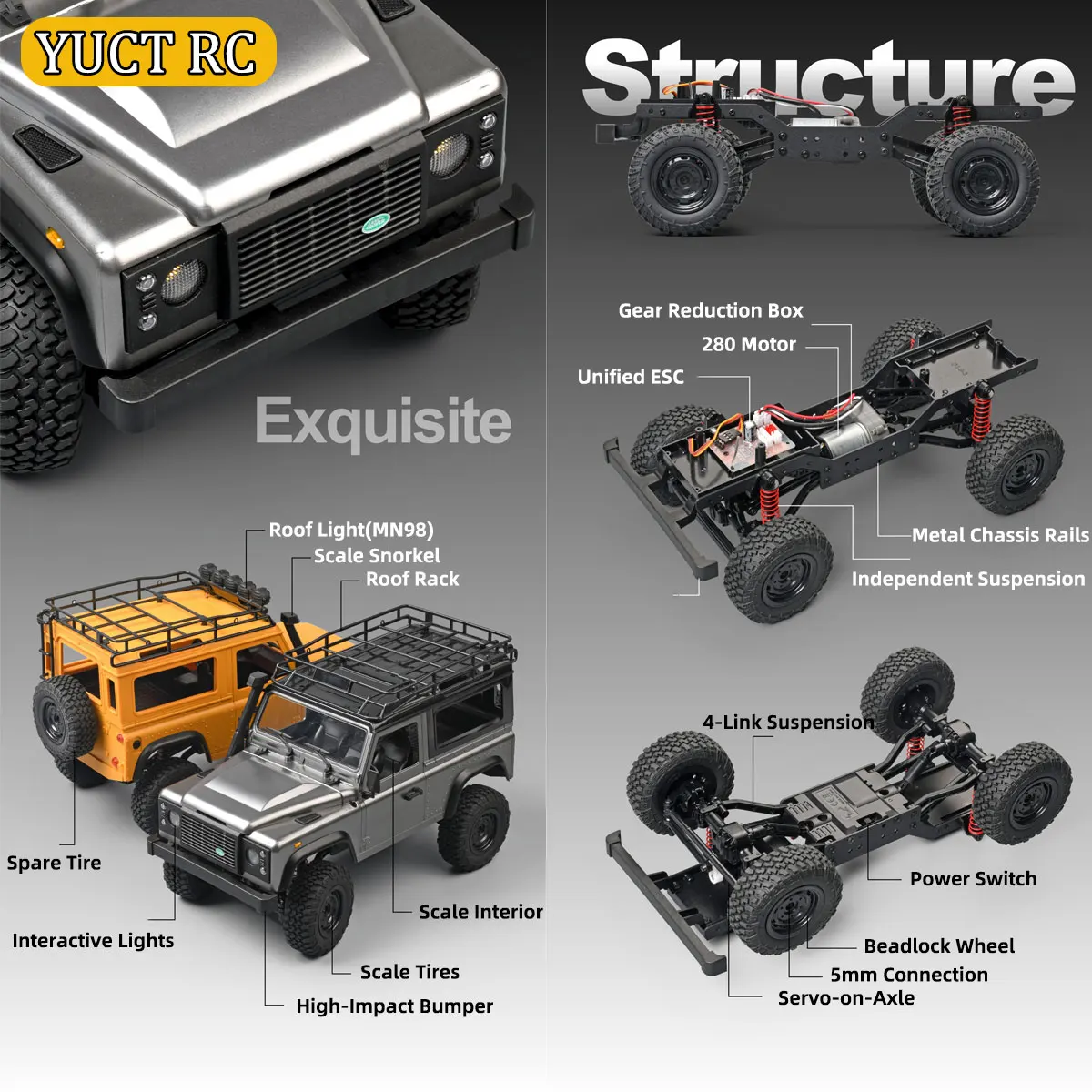 MN MN99s MN98 1:12 Scale RTR RC Rock Crawler 2.4GHz 4WD All Terrain Off-road Car Defender Replica Remote Control Toy for Adult