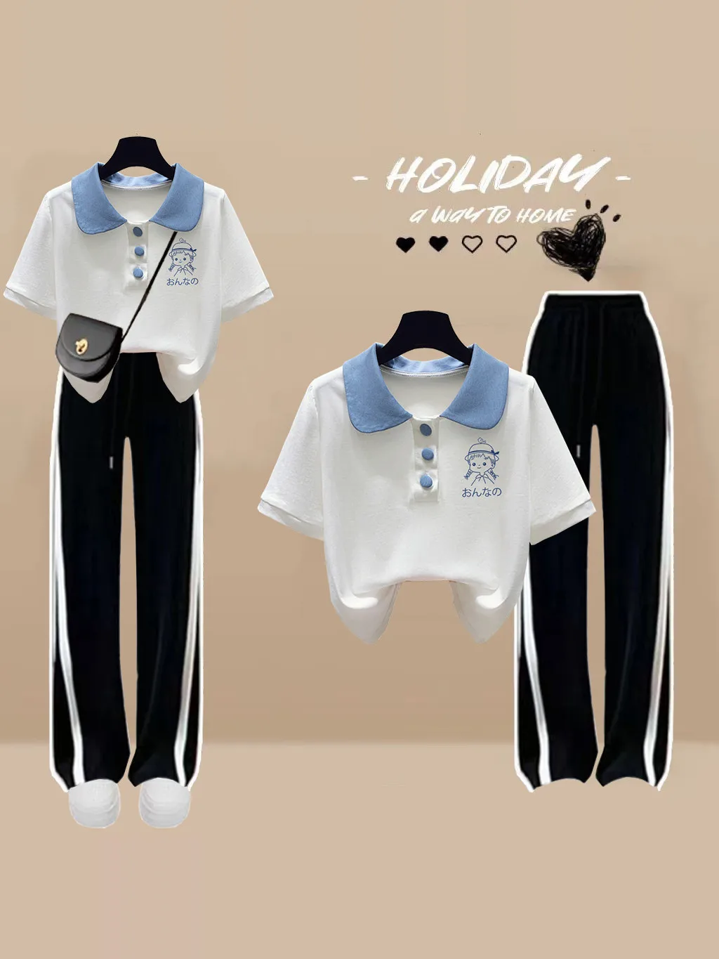 

Summer Outfit for Teenage Girls 2026 New Style Doll Collar T-Shirt Cotton Two-Piece Set Sweet Sister Middle And High School S...