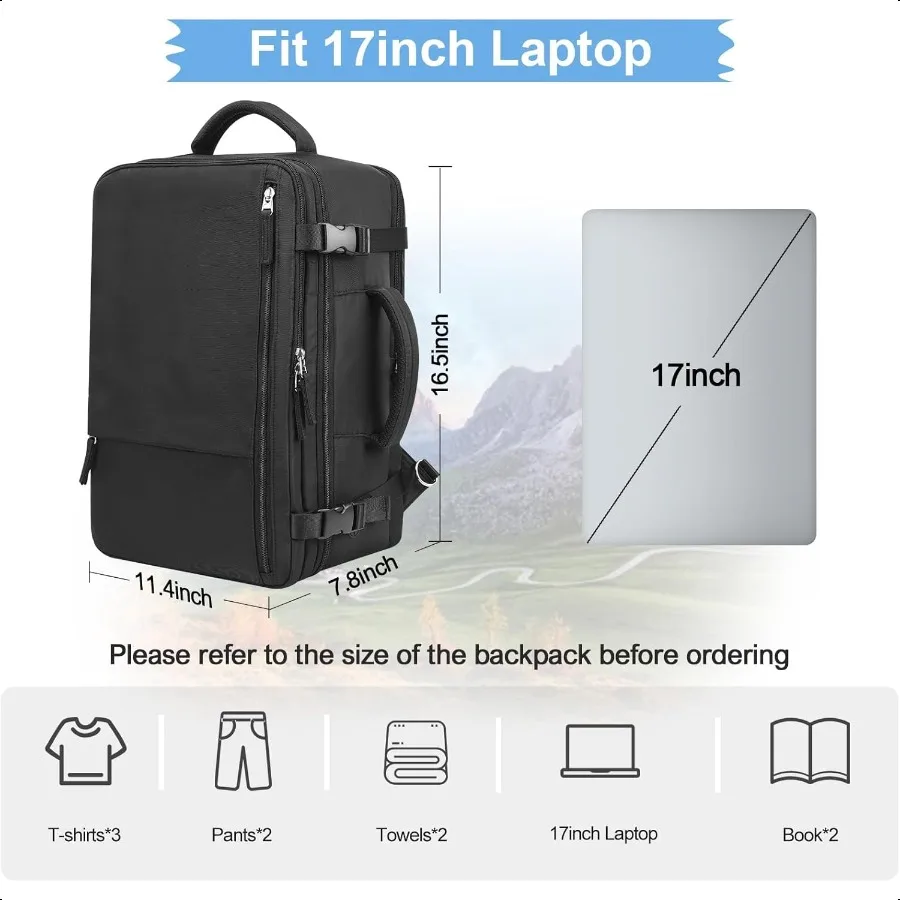 Zaino grande da viaggio per laptop per donna uomo nero