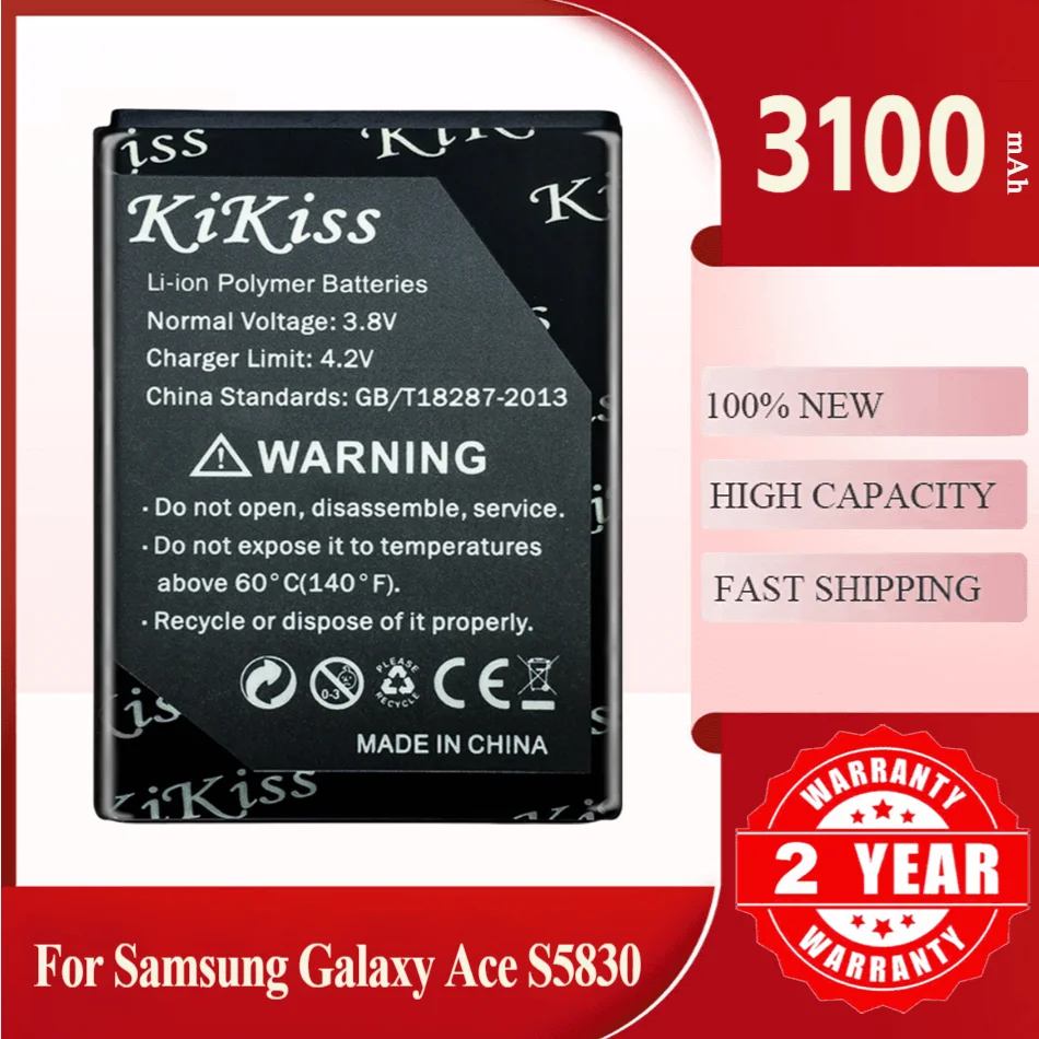 KiKiss EB494358VU Battery 3100mAh For Samsung Galaxy Ace S5830 B7510 I569 I579 I619 S5660 S5670 S5830I S5838 S6102 S6108 5830