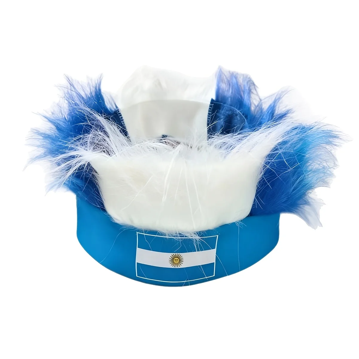 Argentine Football Fan Headband Wig, 8-Inch Fluffy And Soft Hair Strands, Blue And White Color Scheme, Suitable for Football