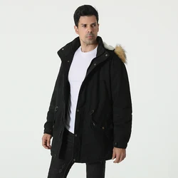 Men's new cashmere and thick coat men's cotton hooded cotton-padded jacket cold resistant medium long cotton-padded jacket