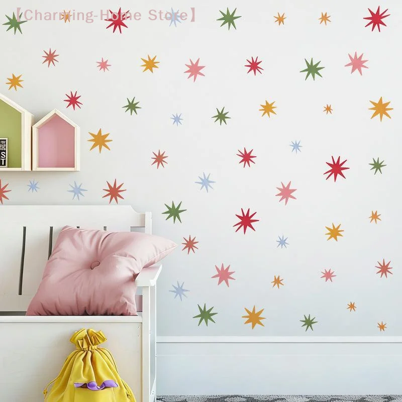 【M】Irregular Rainbow Star Wall Decals Abstract Geometric Circus Diamond Harlequin Fabric Wall Stickers Bathroom Bedroom Playroom