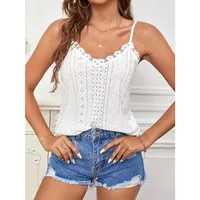 Amazon Independent Site Ebay 2023 Summer New Solid Color Hollow Lace Edge TankT Shirt Cotton Material Strapless Vest