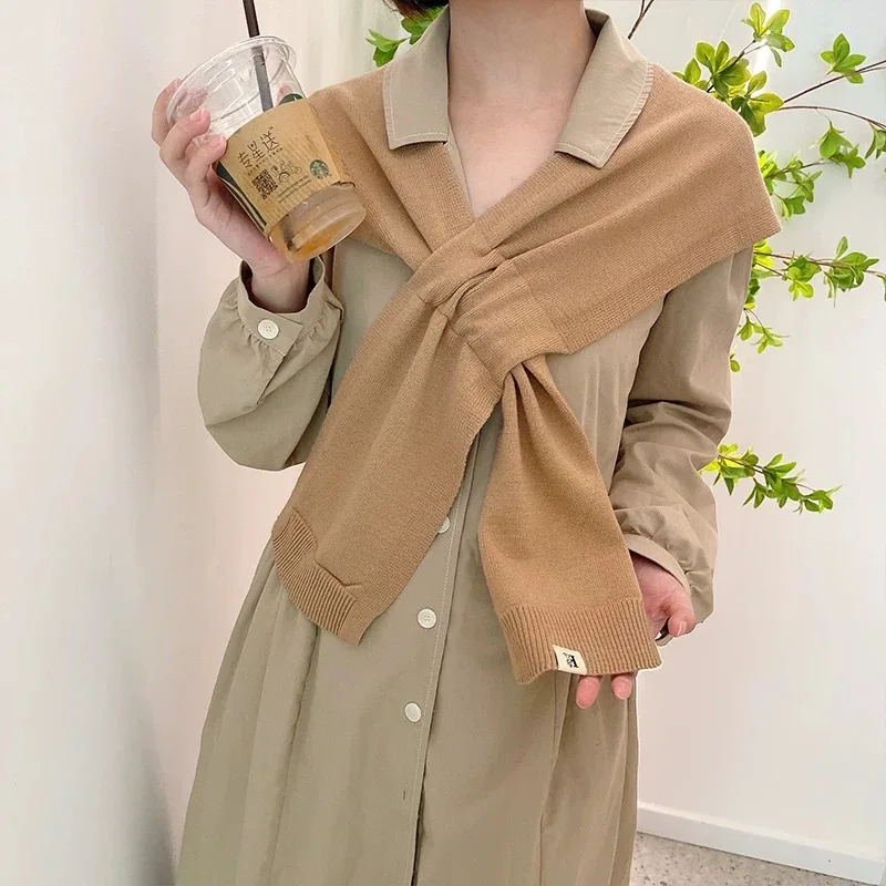 

Women's Korean Style Knit Shawl | Solid Color | Autumn/Winter Outerwear | Cross-Over Design