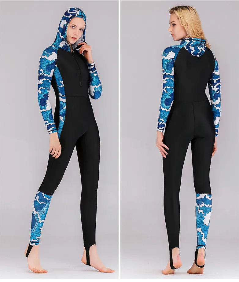 One Piece Jellyfish Suit for Men and Women UPF50 Sunscreen Diving Suit Long Sleeve Hooded Swimming Surfing Adult Swimwear