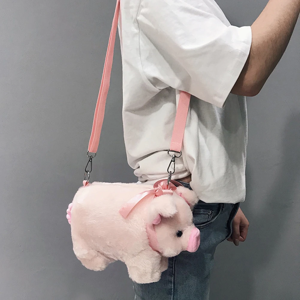 Cute Pig Shoulder Bag Plush Stuffed Animal Crossbody Bags Women Girls Fashion Soft Purse Cartoon Handbags Phone Storage Purse