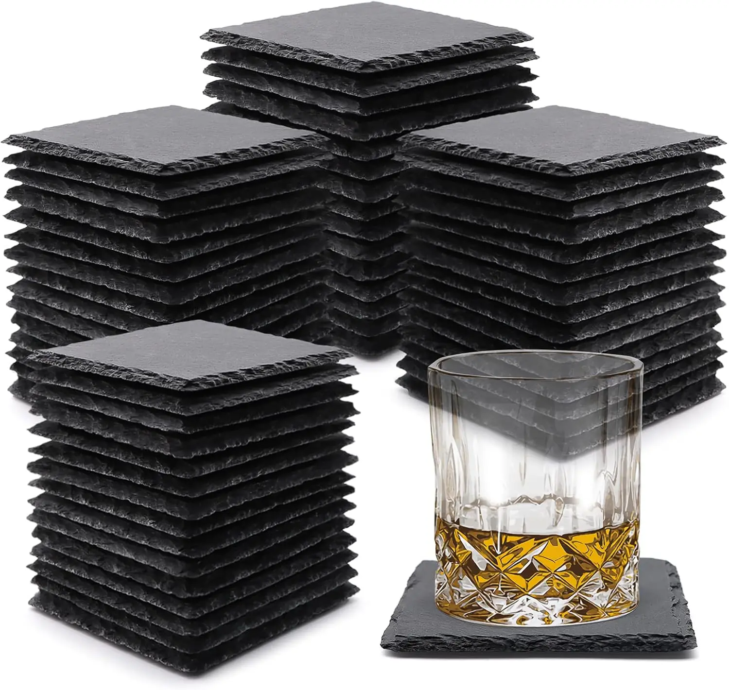 

60 Pack Slate Drink Coasters, 4 Inch Black Slate Stone Coasters Bulk Cup Coaster Laser Engraving Blanks with Anti-Scra