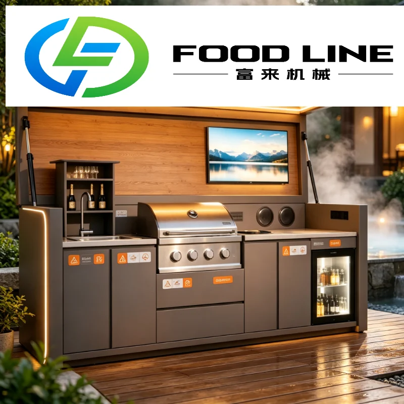 Custom Aluminum Outdoor BBQ Kitchen with Pergola Built In Grill and Integrated Sink for Villa Garden Patio
