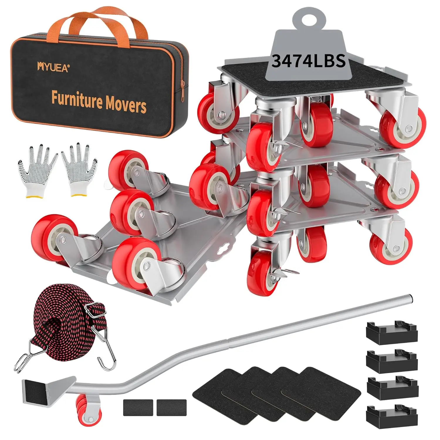 

Heavy Duty Furniture Dolly with 5 Rotatable Wheels, Supports Up to 3474 LBS, Silver Finish for Smooth Moving