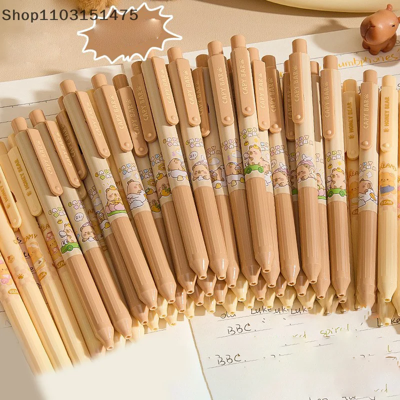 

12Pcs Cute Capybara Press Gel Pens Kawaii Quickly-Drying Large Capacity Black Pen Signature Pen Office School Supplies