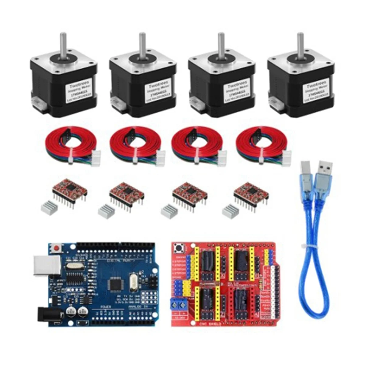 RA-4-Lead Nema17 Stepper Motor 17HS4401S + CNC-Shield V3 Engraving Machine+4pcs A4988 Driver Expansion Board 3D Printer