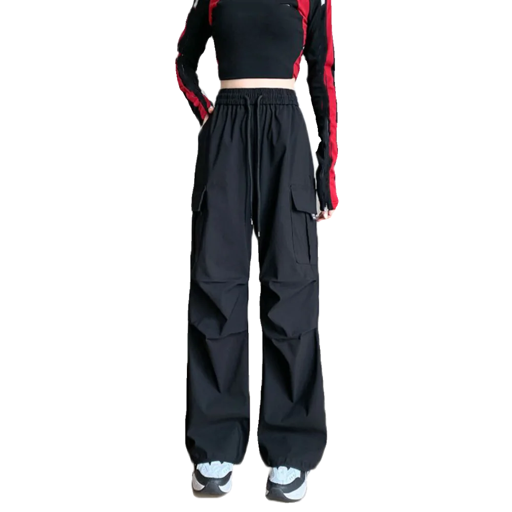 

Fashion Y2K Wide Leg Loose Pants Solid Color Streetwear Casual Drawstring Pants Ins Style Straight Sweat Pants Women Sports
