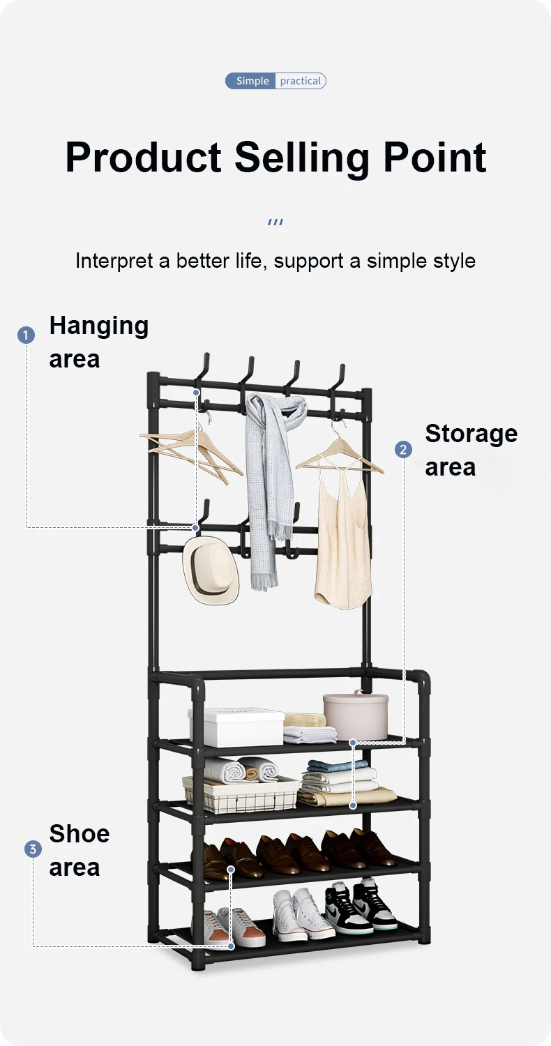 Shoe Rack Coat Rack Wall Hanging Clothes Floor Hanger Storage Wardrobe Multifunctional Combination Shoe And Hat Rack