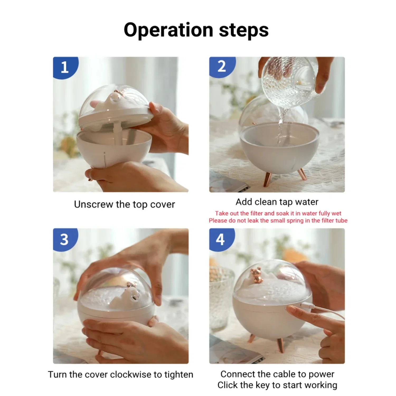 0ml Ultrasonic Air Humidifier with Quiet and Modern Design, LED Lamp, and 260ml Capacity - Perfect for Bedroom, Office, and Home