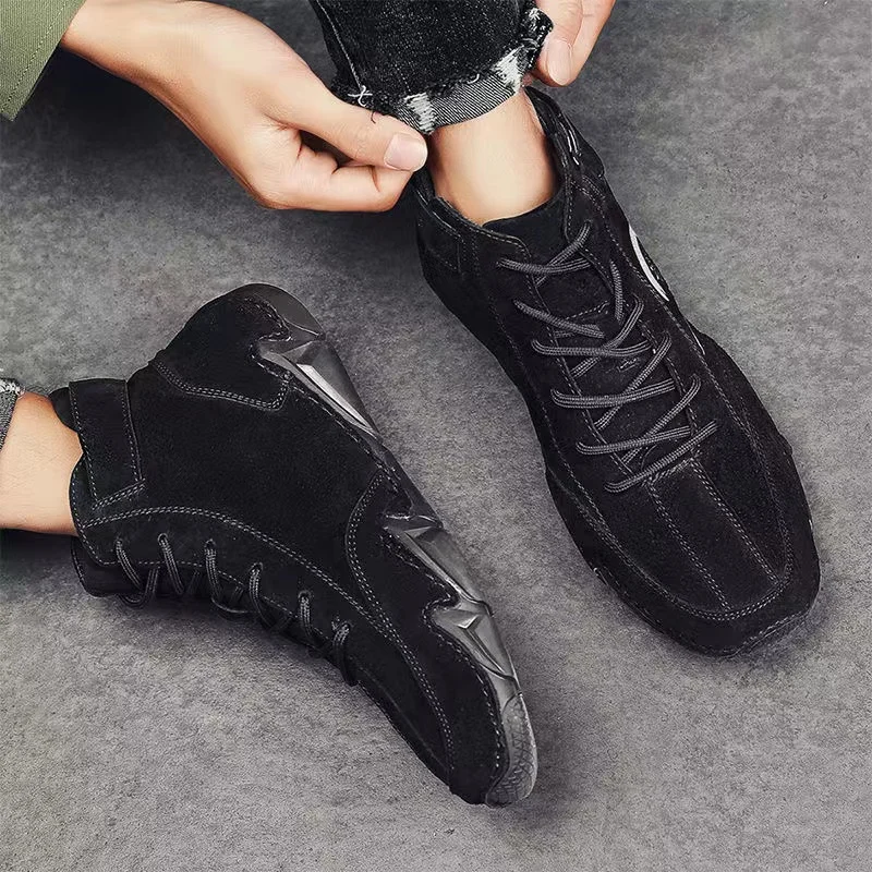 Men Boots Comfortable Casual Leather Luxury High Top Sports Shoes Autumn Lazy Loafers Soft Soled Men\'s Motorcycle Ankle Boots