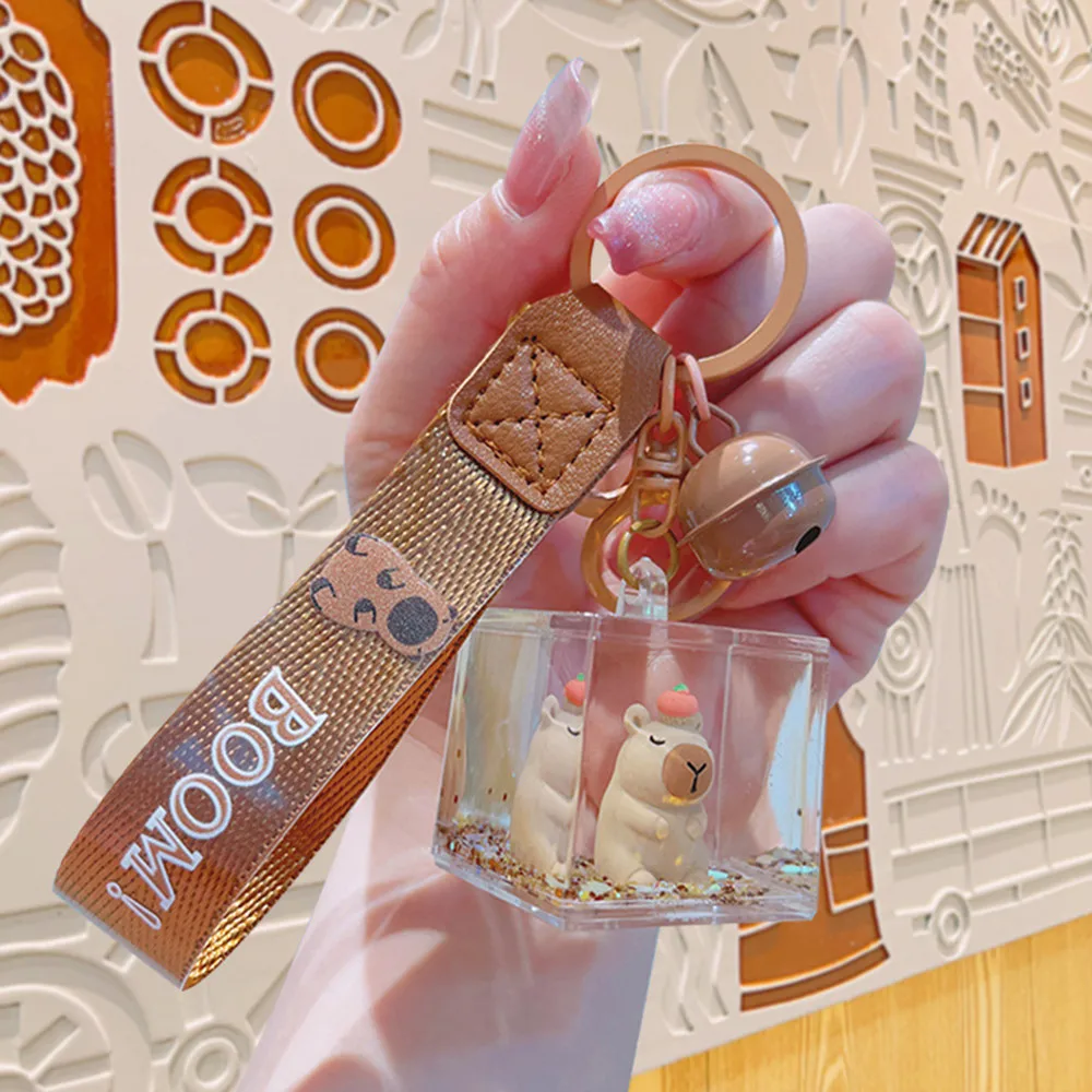 الإبداعية كابيبارا الرمال المتحركة مربع المفاتيح لطيف الكرتون الاكريليك مكعب الرمال المتحركة جرس حقيبة قلادة المفاتيح هدية