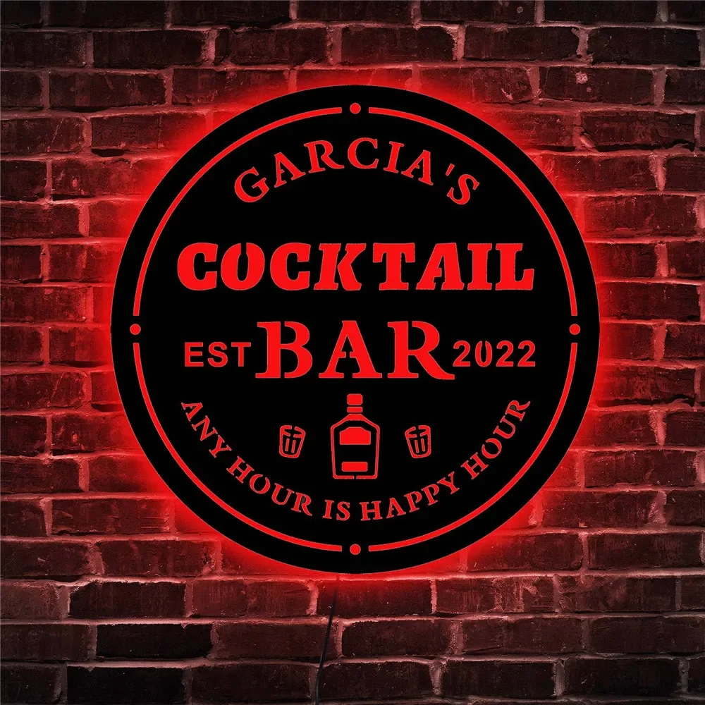 

Personalized Cocktail Bar Signs RGB Wooden Neon Sign Wall Decor Custom Neon Bar for Home Bar Wall Hanging Decorations