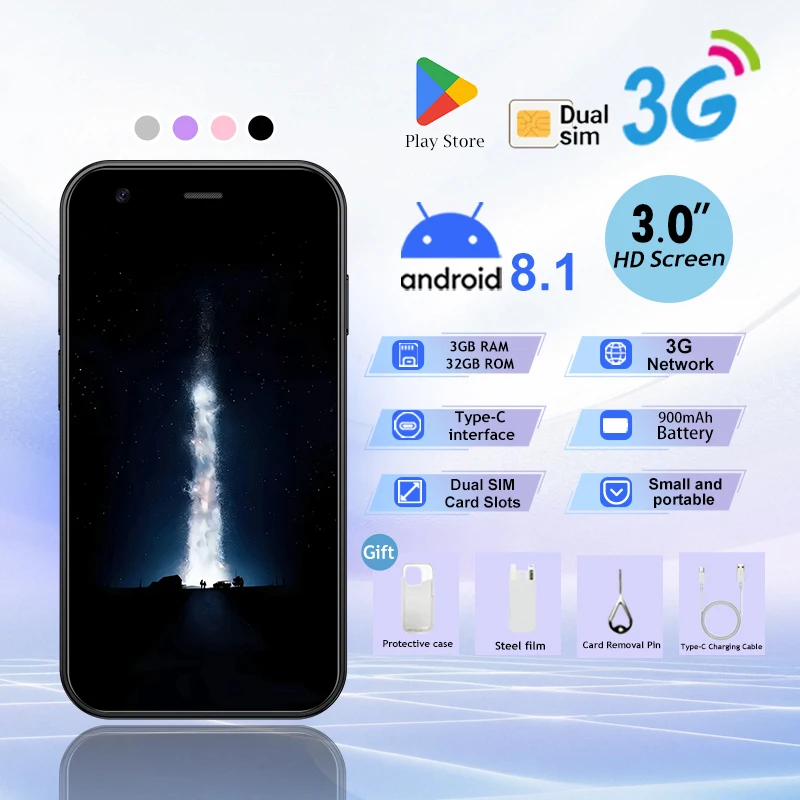 Mini 24 Mini Smartphone 3.0 Inch, 3GB+32GB Android 8.1 Dual SIM, Small Phone for Kids/Elderly, Perfect Compact Gift