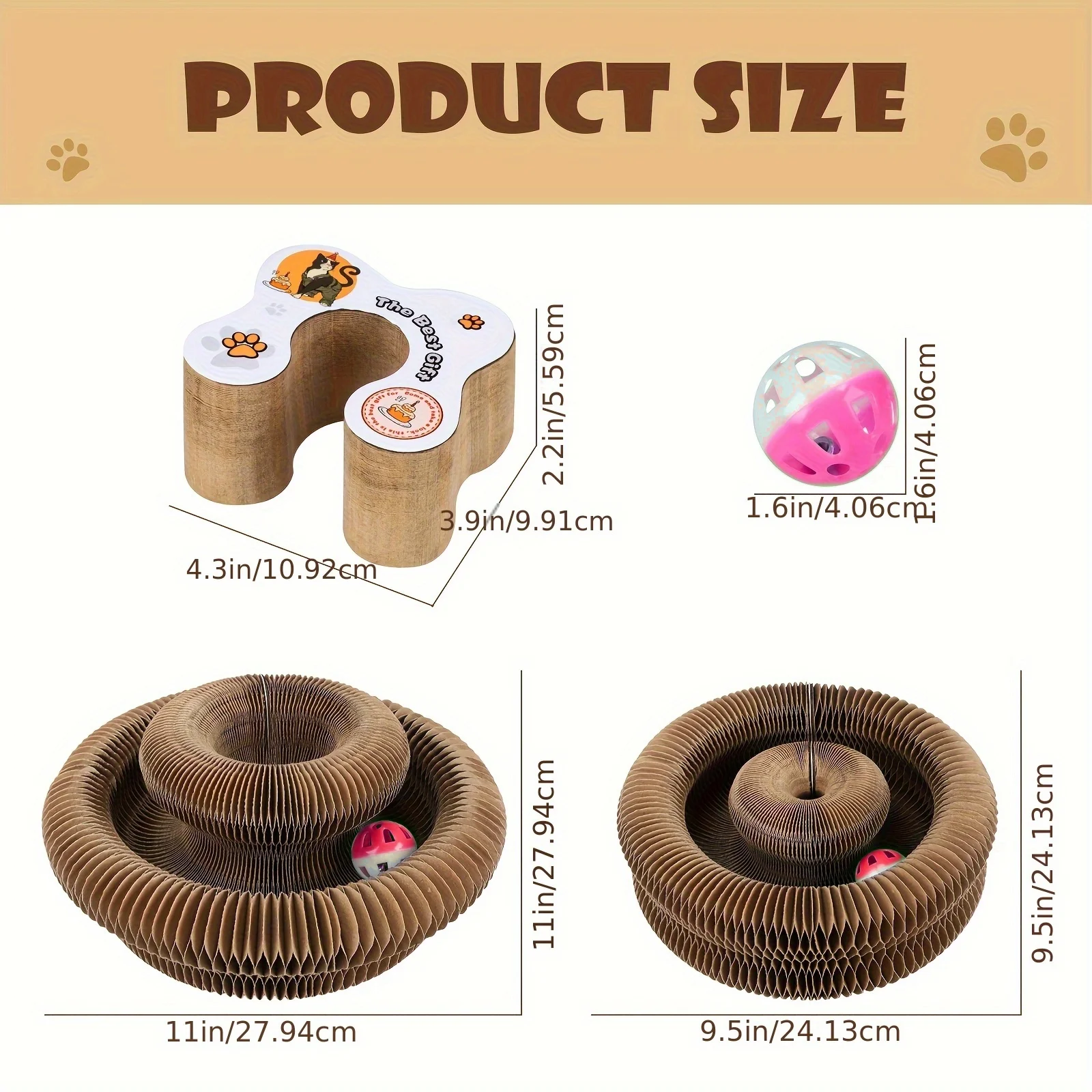 Interactive Cat Toy with Rolling Ball, Foldable Magic Accordion Design, High-Quality Cardboard Structure, Indoor Fun & Exercise