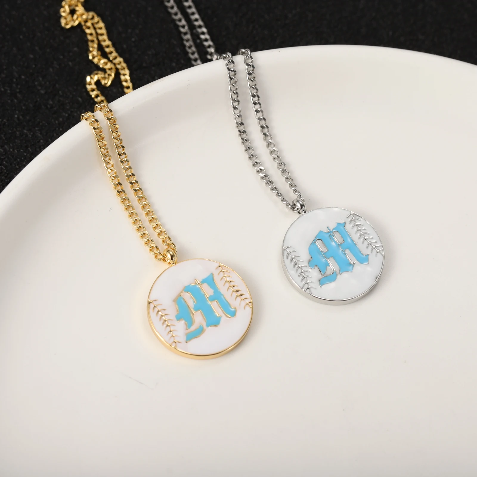 Customized English Initial Letters Enamel Necklace Stainless Steel Personalized Men's Sports Pendant Christmas Gift For Men