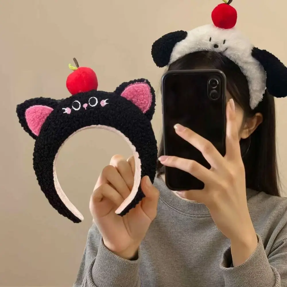 

Sweet Puppy Ear Cartoon Headband Dog Cat Fluffy Plush Headband Korean Style Animals Face Wash Headband Daily